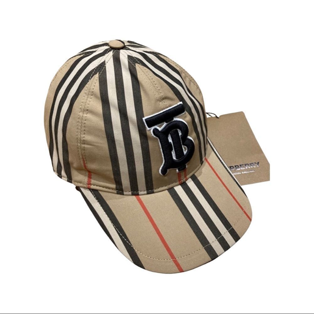 Burberry Monogram Motif Icon Stripe Cotton Baseball Cap New With Tags